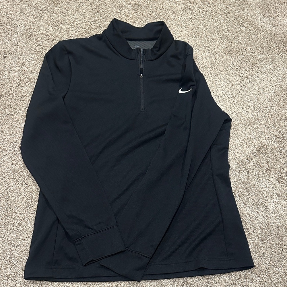 Nike Black Long-Sleeve Quarter Zip Top with White Swoosh